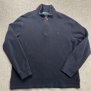 Vintage Polo Ralph Lauren 1/4 Zip Sweater Men's Large Navy 100% Cotton Sweater